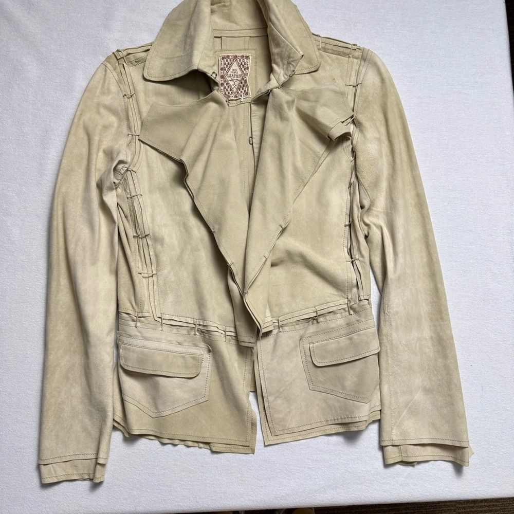 Free People Goat Suede Jacket Draped Lapel Boho Moto Size 2 - Picture 11 of 15